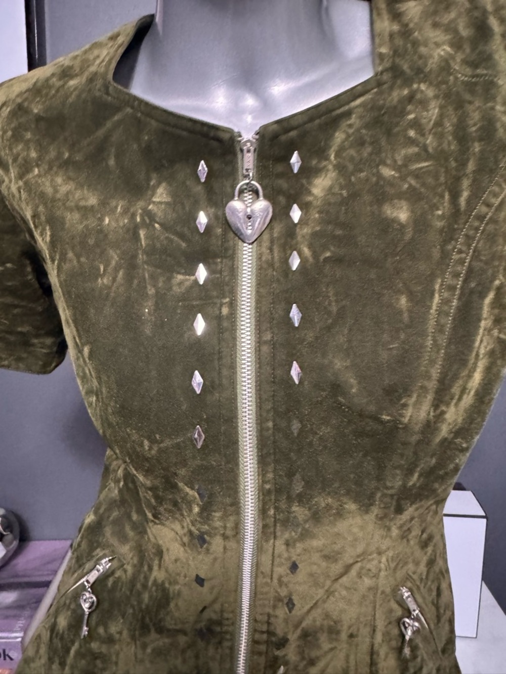Green Velvet Goth Grunge Dress + Jacket Set - Picture 10 of 14